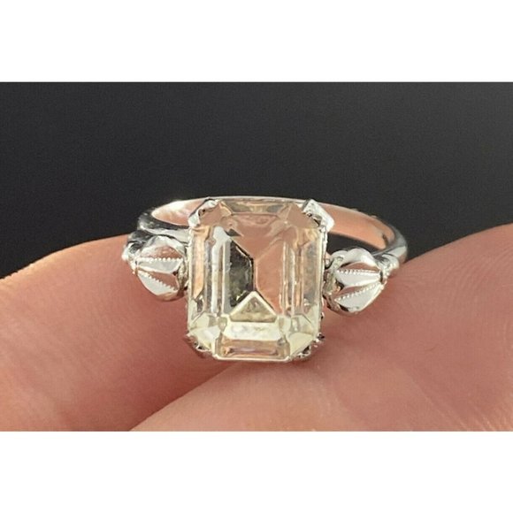 Vintage Ring Size 6 Sterling Silver Cut Quartz Shank Ornate - Picture 2 of 7